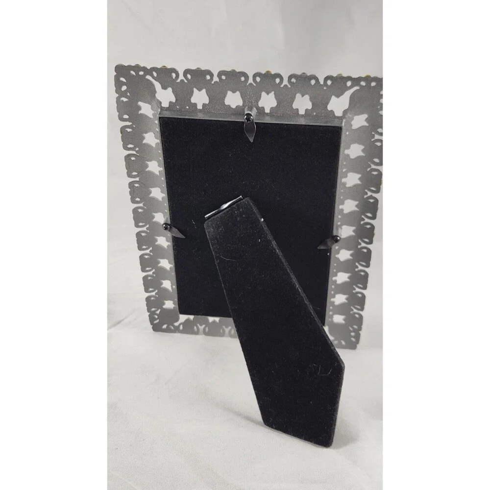 4 x 6 in Ornate Silver Tone Heart Photo Frame Faux Mother of Pearl Inlay